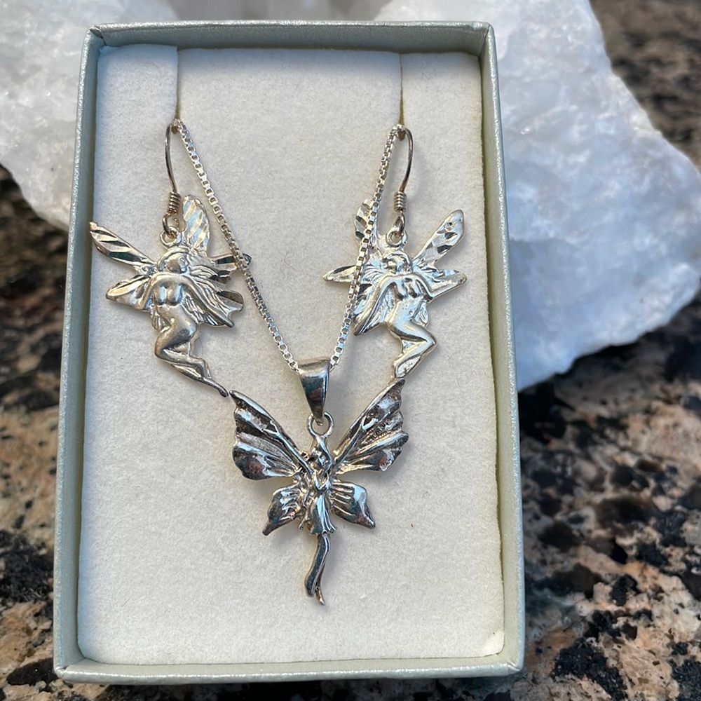 Sterling Silver Fairy Earring & Pendant Set Retail 225.00 NWT